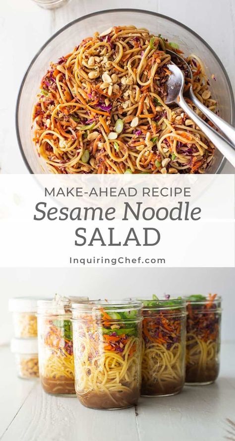 Sesame Noodle Salad, Sesame Noodle, Salad Macaroni, Mason Jar Meals, Salad Pasta, Prepped Lunches, Noodle Salad, Think Food, Lunch Meal Prep