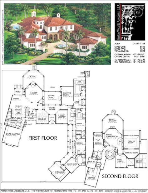 Spanish Villa Floor Plans, 2 Story House Floor Plans, Land Planning, Mansion Plans, Architecture House Plans, 2 Story House, Unique Floor Plans, Two Story House Plans, House Plans Mansion