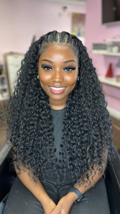 Check more at https://howcandothis.com/hairstyleideas/45976/ Cornrows With Crochet In Back, Natural Crochet Hairstyles, Afro Hair Goals, Cute Crochet Hairstyles, Braid With Scarf, Crochet Curl, Crochet Hair Ideas, Hair Scarf Ideas, Crochet Hairstyles For Black Women