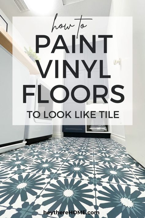 Painting Vinyl Floors To Look Like Tile - Hey There, Home Painted Vinyl Floors, Paint Vinyl, Vinyl Floors, Painted Vinyl, Painted Floor, Linoleum Flooring, Learn How To Paint, Encaustic Tile, Vinyl Floor