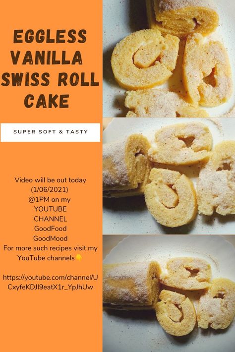 swiss roll, cake roll, baking Vanilla Swiss Roll, Swiss Roll Recipe, Swiss Roll Cake, Good Food Good Mood, Eggless Cake, Tasty Videos, Swiss Roll, Homemade Recipe, Roll Recipe