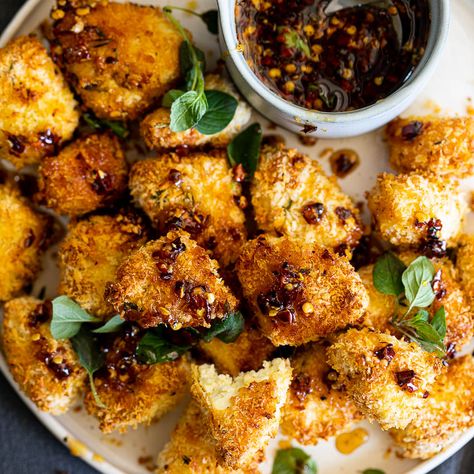 Crumbed Mushrooms, Air Fryer Bites, Crispy Feta, Fried Feta, Side Foods, Feta Bites, Air Fryer Appetizers, Air Fryer Food, Simple Delicious Recipes