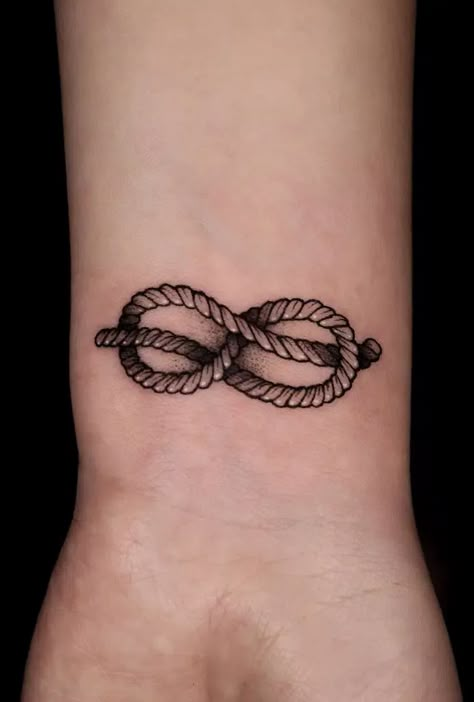 Rope Infinity Tattoo, Rope Knot Tattoo Meaning, Infinity Tattoo With Anchor, Overhand Knot Tattoo, Hardest Knot To Untie Tattoo, Infinite Knot Tattoo, Family Knot Tattoo, Corda Tattoo, Infinity Rope Tattoo