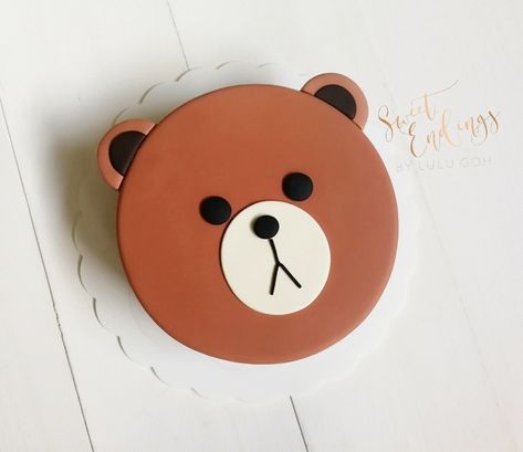 Line Brown Bear 💕💕💕 Brown Bear Cake Ideas, Teddy Bear Bento Cake, Brown Bear Cake, Bear Cake Design, Line Brown Bear, Teddy Cakes, Cake Designs For Boy, Cake For Boyfriend, Aesthetic Cake