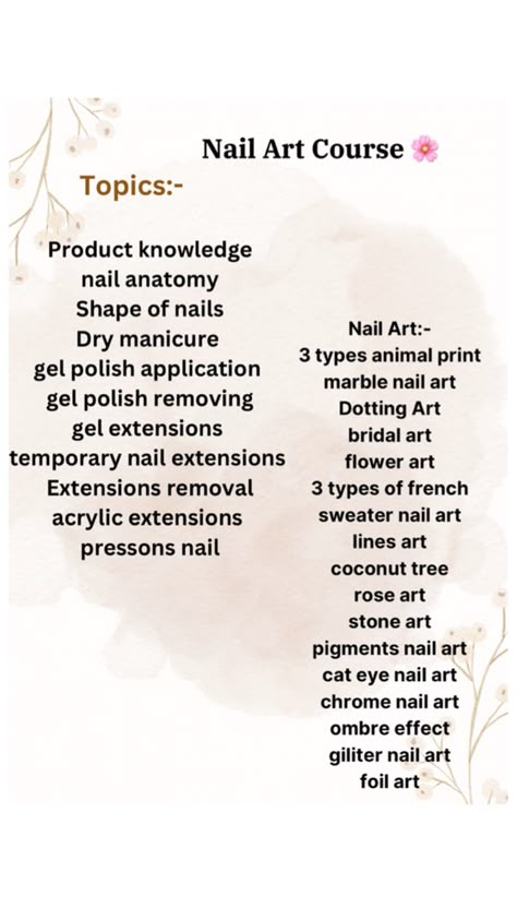 Nail art course #nail#nailart Nail Salon Organization Ideas, Nail Tech Beginner, Nail Salon Organization, Nail Art Course, Nail Salon Names, Nail Tech Career, Nail Art Practice Sheet, Printable Nail Art Practice Sheet, Cream Nail Art