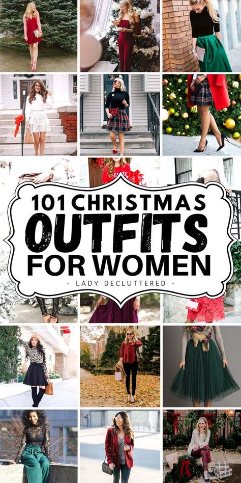 Not sure what to wear for Christmas this year? Whether you like comfy and casual or sleek and chic, we've found every style of Christmas outfit out there. Find inspiration for Christmas day, Christmas eve, Christmas parties, and Christmas with the family. #Ladydecluttered #christmasoutfitideas #christmasdayoutfit #christmasoutfitsforwomen #simplechristmasoutfit #christmaseveoutfits #christmaspartyoutfits