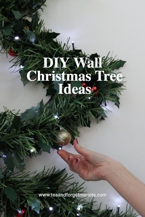 DIY Wall Christmas Tree Ideas Wall Hanging Christmas Tree Ideas, Diy Space Saving Christmas Tree, Easy Wall Christmas Tree, Garland Wall Christmas Tree, How To Make A Wall Christmas Tree, Christmas Tree On The Wall Ideas, Wall Garland Christmas Tree, Christmas Tree On Wall Ideas, Wall Xmas Tree Ideas