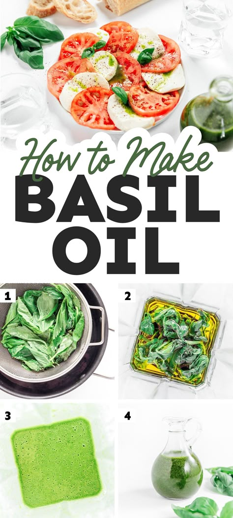 This Basil Oil recipe is so good you'll want to drink it. It's an herb oil that's a perfect addition to soup, salad, or crusty bread! It's vegan, gluten-free, low carb (and SO full of flavor). The perfect Italian condiment for making dinner fancy tonight! Fancy Fridge, Herb Oil Recipe, Dinner Fancy, Fridge Food, Herb Oil, Dinner Party Dishes, Dipping Oil, Canning Vegetables, Olive Oil Recipes