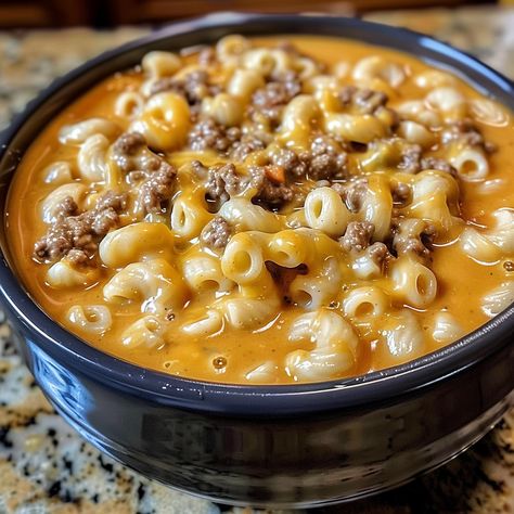 Tomato Mac Soup Recipe, One Pot Cheese Burger Macaroni Soup, Ground Beef Cheese Recipes, One Pot Cheeseburger Macaroni Soup No Velveeta, One Pot Macaroni And Cheese Soup, Cheeseburger Tortellini Soup, Hot Dishes Recipes, Pioneer Woman One Pot Macaroni Cheeseburger Soup, Cheeseburger Soup Macaroni