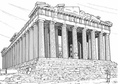 Parthenon Architecture Activities, Ancient Greece Architecture, Parthenon Greece, Greece Drawing, Ancient Greek Costumes, Greece Architecture, Istoria Artei, The Parthenon, Greek Architecture