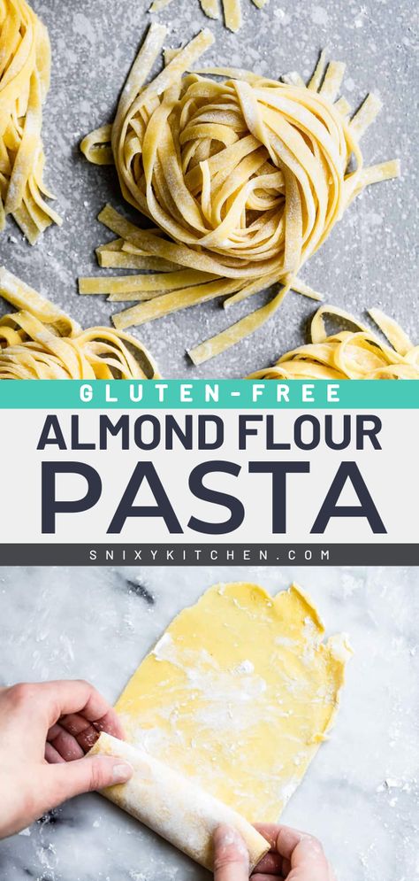 This homemade pasta is a main dish you don't want to miss! It's a gluten-free pasta dough. With a silky texture and a hint of sweet flavor notes, this almond flour pasta recipe is perfect with your favorite sauce. Save this family dinner idea for tonight! Almond Flour Pasta Recipe, Gluten Free Pasta Dough, Almond Flour Pasta, Homemade Gluten Free Pasta, Grain Free Pasta, Sugar Free Pancakes, Homemade Pasta Dough, Pasta Dough Recipes, Pasta Homemade