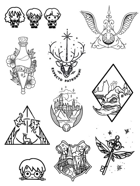 Harry Potter Flash Sheet, Harry Potter Tattoos Ravenclaw, Harry Potter Filler Tattoo, Harry Potter Tattoo Stencil, Minimalist Tattoo Harry Potter, Harry Potter Finger Tattoo, Mauraders Tattoos, Ravenclaw Tattoo Minimalist, Harry Potter Symbols Tattoo