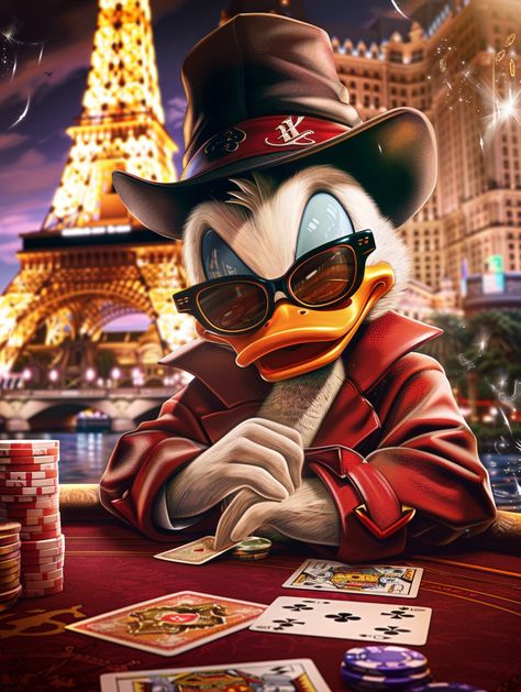 Scrooge McDuck Playing Poker in Las Vegas Scrooge Mcduck Wallpaper, Scrooge Mcduck Tattoo, Poker Illustration, Scrooge Mcduck Art, Eiffel Tower Las Vegas, Poker How To Play, Las Vegas Tattoo, Luxury Illustration, Poker Art