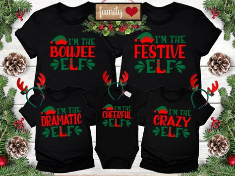 Family Christmas Elf Shirts, Family Christmas Tee Shirts Ideas, Christmas Family Shirts Ideas Funny, Christmas T Shirt Ideas Family, Elf Shirt Ideas, Cute Christmas Shirts Vinyl, Group Christmas Ideas, Christmas Shirt Ideas Vinyl, Christmas Family Shirts Ideas