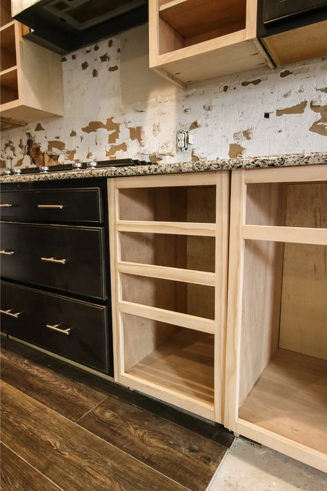 How To Build Lower Cabinets, Tall Kitchen Base Cabinets, Build Countertop Cabinet, Building Custom Cabinets, How To Build A Cabinet With Drawers, 2x4 Kitchen Cabinets, Building Your Own Kitchen Cabinets, How To Make Drawers How To Build, Diy Cabinet With Drawers