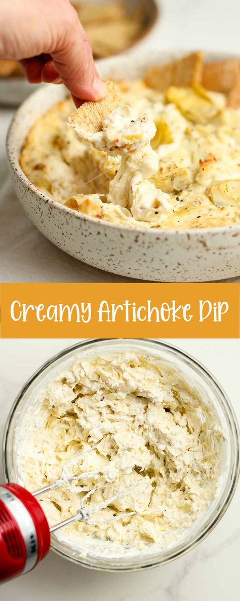 Creamy Artichoke Dip, featuring a rich mix of cheeses and tender artichoke hearts, makes an ideal appetizer for any occasion. Enjoy it warm with crusty bread or crunchy crackers for an irresistibly savory delight. Artichoke Cheese Dip Baked, Artichoke Dip No Spinach, Artichoke Dip Without Spinach, Dips With Bread Appetizers, Old Chicago Artichoke Dip, Appetizers With Artichokes, Homemade Artichoke Dip, Best Artichoke Dip Recipe, Creamy Artichoke Dip