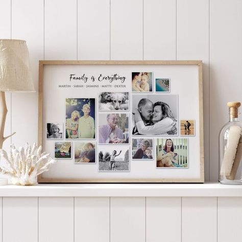 Personalised Family Is Everything Photo Collage Family Photoframe Idea, Photo Frame Ideas On Wall, Family Wall Portrait Ideas, Frames For Family Photos, Ideas For Photo Collage, Best Photo Frame Designs, Baby Collage Ideas, Unique Collage Ideas, Family Frame Ideas