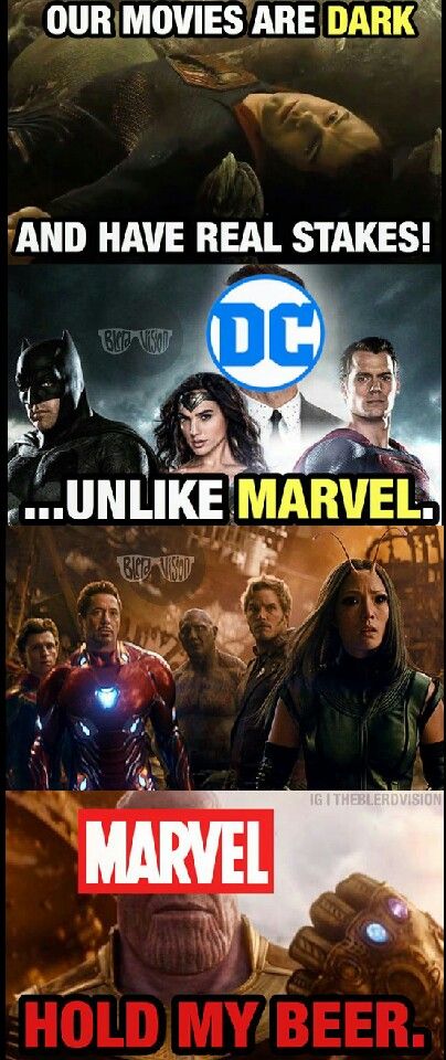 The MCU has always been better tbh, fight me if you want, I love marvel way more than DC movies, although Wonder Woman was really good Dc Is Better Than Marvel, Dc Comics Vs Marvel, Geek House, Dc Vs Marvel, Marvel Avengers Funny, Dc Memes, Marvel Vs Dc, Dc Movies, Avengers Memes