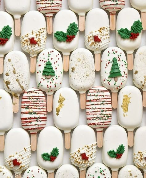 Christmas Cakesicles, Homemade Christmas Cake, Chocolate Dipped Treats, Cake Pop Designs, Christmas Themed Cake, Christmas Treats Boxes, Cake Pop Decorating, Christmas Cake Pops, Christmas Cake Designs