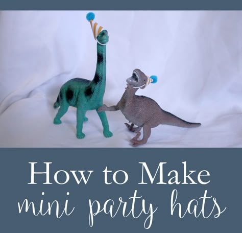 How to Make Mini Party Hats with Paper | Hunny I'm Home DIY Diy Tea Party Hats, Party Hat Craft, Three Rex Party, Dinosaur Party Theme, Dinosaur Party Hats, Mini Party Hats, Party Hat Template, Dog Party Hat, Christmas Party Hats