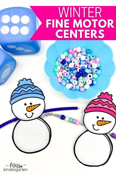 Incorporate fine motor practice into literacy and math activities with these engaging low prep centers! Your students can improve hand strength and coordination with these winter fine motor centers for kindergarten. Click here to see the fun winter centers for literacy and math practice with a fine motor twist! Winter Centers Kindergarten, Task Boxes Preschool, January Preschool Themes, January Centers, Winter Fine Motor, Fine Motor Centers, Preschool January, Winter Centers, Centers Preschool