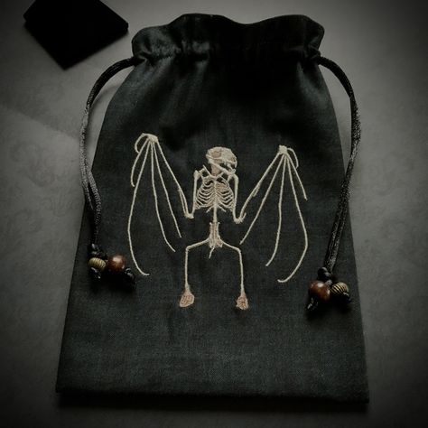 Frog Skeleton, Embroidered Tree, Fairy Pouch, Bat Skeleton, Magic Bag, Angel Tarot, Tarot Bags, Tree Frog, Dice Bag