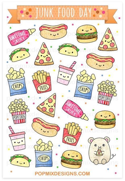 210 Idées De Sketchnotes | Griffonnages, Dessins Faciles Junk Food Stickers, Doodles Kawaii, Food Doodles, 귀여운 음식 그림, Sticker Printable, Fast Foods, Images Kawaii, Cute Food Drawings, Food Drawings