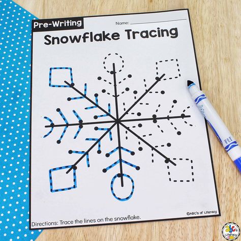 Snowflake Tracing, Writing Strokes, Winter Writing Activities, Pencil Control, January Activities, Worksheets For Preschoolers, Winter Activities Preschool, Christmas Preschool, Teaching Shapes