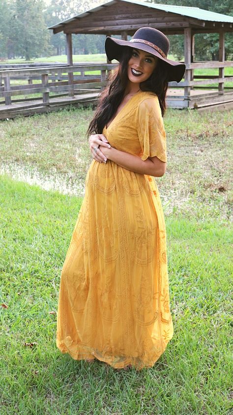 Pink Blush Maternity Mustard yellow lace dress @beyondbrinson Beyondbrinson.com Mustard Yellow Maternity Dress, Yellow Baby Shower Dress, Yellow Maternity Dress, Fall Maternity Dress, November Pictures, Boho Maternity Photos, Yellow Lace Dress, Boho Maternity Dress, Pink Maternity Dress