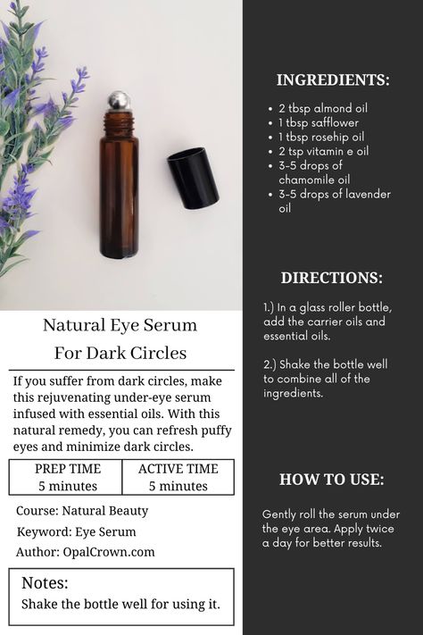 DIY Natural Eye Serum For Dark Circles, Under Eye Bags, And Wrinkles - Opal Crown Eye Serum Essential Oils, Eye Serum Recipe, Essential Oils For Wrinkles, Eye Serum For Dark Circles, Oils For Wrinkles, Serum For Dark Circles, Opal Crown, Natural Eye Cream, Diy Eye Cream