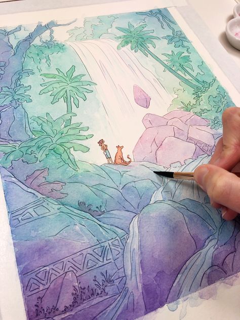 Today is day 6! - I'm thrilled to share with you this latest promotional piece for my upcoming novel release of "Naiya and the Foxdragon"   Do you have an adventuring friend?  "Naiya and the Foxdragon" launches on Kickstarter February 25th, at 10am PST.⁠   #watercolorpractice #watercolouring #watercolorph #watercolorartists #adventureart #tropicalart #liveincolor #ihavethisthingwithcolor #passioncolorjoy Watercolour Mixing, Water Goddess, Basic Painting, Awesome Drawings, References For Art, Adventure Art, Sketchbook Inspo, Watercolor Artists, Tropical Art