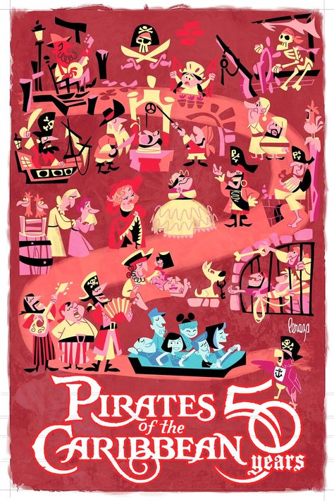 Disney World Ride Posters, Vintage Disney Prints, Disneyland Artwork, Vintage Disney Aesthetic, Disney World Art, A Pirates Life For Me, Vintage Disney Art, Pirates Life For Me, Joey Chou