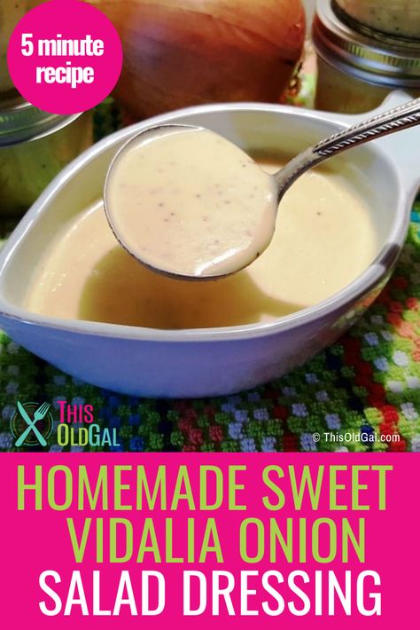 Sweet Onion Salad Dressing Recipe, Sweet Onion Dressing Recipe, Onion Dressing Recipe, Sweet Onion Dressing, Sweet Salad Dressings, Vidalia Onion Recipes, Sweet Onion Sauce, Easy Homemade Salad Dressing, Homemade Salad Dressings