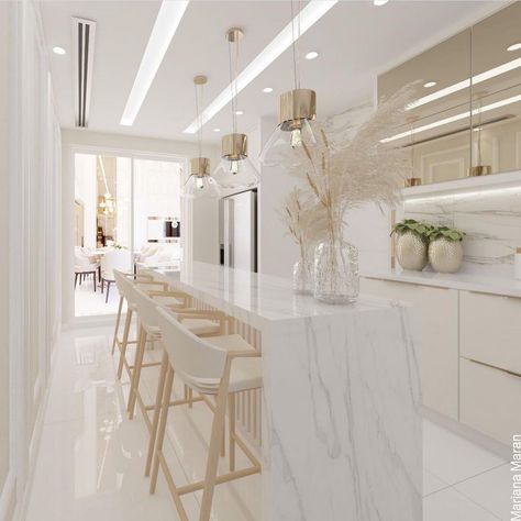 Cozy Glam Living Room, Beautiful Kitchen Designs, Dream Kitchens Design, Glam Living Room, Kitchen Design Modern White, 아파트 인테리어, House Design Kitchen, Luxury Kitchen Design, Kitchen Design Decor