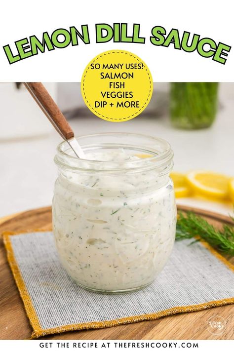 Grab this 5 minute sauce recipe for your next salmon recipe. Lemon Dill Sauce is both a sauce and a dressing, great for fish, veggies, chicken and even as a dip! Get the recipe via @thefreshcooky Lemon Dill Aioli Recipe, Salmon Burger Sauce, Extract Recipes, Dill Sauce Recipe, Fish Veggies, Lemon Dill Salmon, Dill Sauce For Salmon, Lemon Dill Sauce, Lemon Garlic Sauce