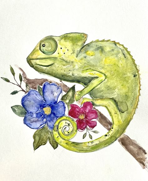 #chameleon #chameleonart #watercolor #watercolorpainting #watercolorart #reptileart #rainforesttheme #rainforestart #chameleondecor #whimsicalchameleon Chameleon Watercolor Paintings, How To Draw A Chameleon, Camelions Drawing, Chameleon Drawing Cute, Chameleon Doodle, Drawing Chameleon, Cameleon Art, Chameleon Illustration, Chameleon Drawing