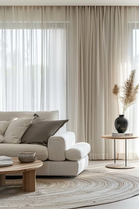 Enhance your minimalist space with Japandi curtain ideas that bring tranquility and elegance. 🌸🪟 Sheer Curtain Living Room, Curtains Living Room Minimalist, Curtains For Minimalist Bedroom, Minimalist Curtain Ideas, Japandi Curtains Living Room, Japandi Curtain Ideas, Minimalist Curtains Living Room, Curtain Japandi, Bedroom Curtains Aesthetic