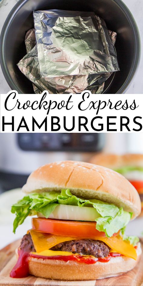 Juicy and easy to prepare, Crockpot Express Hamburgers are perfect for any weeknight dinner! Pile on all your favorite toppings and make it a burger night.  via @nmburk Dinner Ideas One Pot, Crockpot Express Recipes, Hamburger In Crockpot, How To Cook Hamburgers, Crockpot Express, Hamburger Dishes, Crockpot Dinner Recipes, Hamburgers Grilled, Recipe Slow Cooker