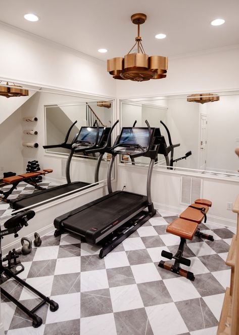 Reveal: Our Home Gym is finished!! - Chris Loves Julia Home Gym Interior Design, Home Gym Interior, Small Space Home Gym, Julia Marcum, Gym Makeover, Home Gym Room, Basement Home Gym, Small Home Gym Ideas, Gym Design Interior