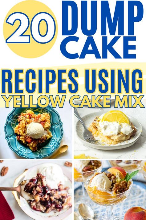 dump cake recipes with yellow cake mix Dump Cake Cupcake Recipes, Sprite Dump Cake Recipes, Yellow Cake Mix Cobbler Recipes, Easy Desserts Dump Cake, Easy Yellow Cake Mix Desserts, Yellow Cake Mix Dump Cakes, 2 Ingredient Cakes Recipes, Mini Dump Cake, Yellow Cake Dump Cake