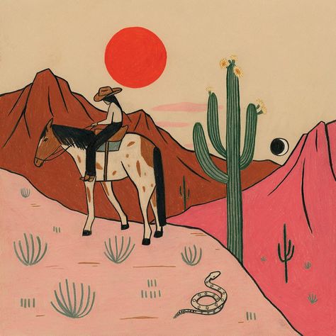 Handmade and individually painted Horse Illustration Cute, Desert Illustration Art, Western Mural, Arch Painting, Painted Bedroom Doors, Desert Bedroom, Desert Inspired Decor, Western Drawings, Western Watercolor