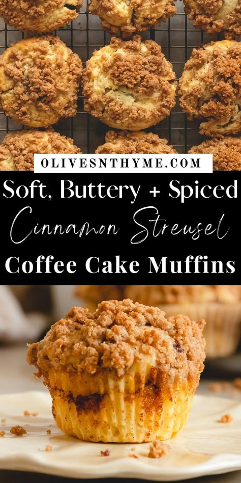 Coffee Cake Muffin Recipes, Muffin Recipes Cinnamon, Muffins Coffee Cake, Cinnamon Streusel Muffins, Fluffy Muffins, Sprouts Recipes, Vanilla Muffins, Cinnamon Filling, Bakery Style Muffins