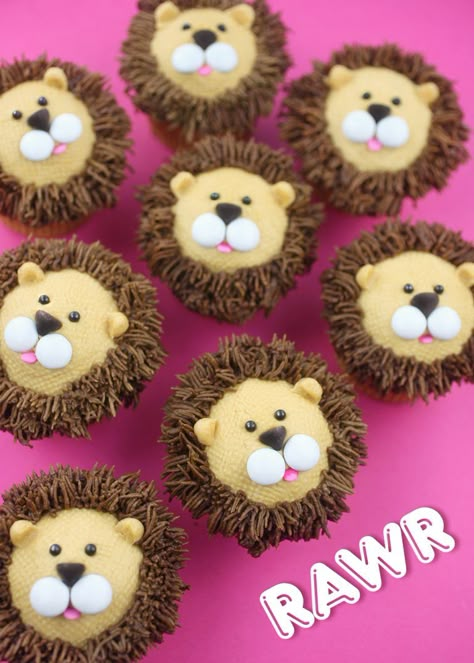 Royally Cute Lion Cupcakes | Bakerella King Cupcakes, Lion Cupcakes, Lion Party, King Cakes, Fruit Cupcakes, Lion Birthday, Lion King Birthday, Zoo Party, Animal Cupcakes