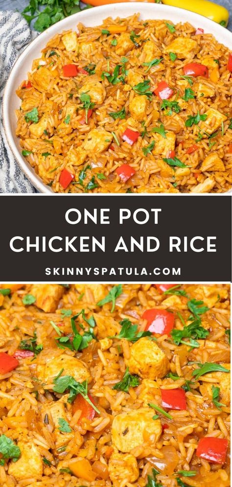 Easy One Pot Chicken and Rice One Pot Chicken And Rice, Chicken And Rice Dishes, Chicken Rice Recipes, Easy Chicken And Rice, Easy Rice Recipes, One Pot Dinners, Rice Dinner, One Pot Chicken, Chicken And Rice