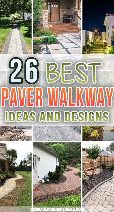 Best Paver Walkway Ideas. Adding some nice pavers to build your garden walkway with make it more appealing and will help you move around your backyard easily even when it's wet and muddy. #decorhomeideas Paver Walkway Ideas, Paving Stones Walkway, Walkway Diy, Diy Paving, Paver Walkway Diy, Concrete Pavers Walkway, Sidewalk Landscaping, Walkway Designs, Front Yard Walkway