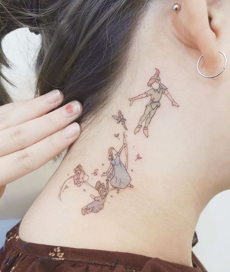 Disney Tattoos Peter Pan, Peter Pan Tattoos, Peter Pan Tattoo, Disney Sleeve Tattoos, Matching Friend Tattoos, Our Mindful Life, Mom Tattoo Designs, Disney Tattoo, Cute Tiny Tattoos