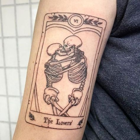 The Lovers Tarot Card Tattoo, Tarot Card Tattoos, Card Tattoos, Alchemy Tattoo, Minimal Tattoo Ideas, Love Tarot Card, Lovers Tarot Card, Skeleton Tattoo, Tarot Tattoo