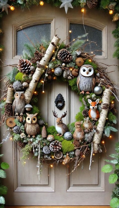 Woodland Creature Ornaments Diy, Natural Woodland Christmas Decorations, Christmas Decor Woodland, Woodland Wreath Christmas, Forest Themed Christmas, Woodland Fairy Christmas Tree, Woodland Diy Decor, Woodland Christmas Decorations Diy, Woodlands Christmas Decor