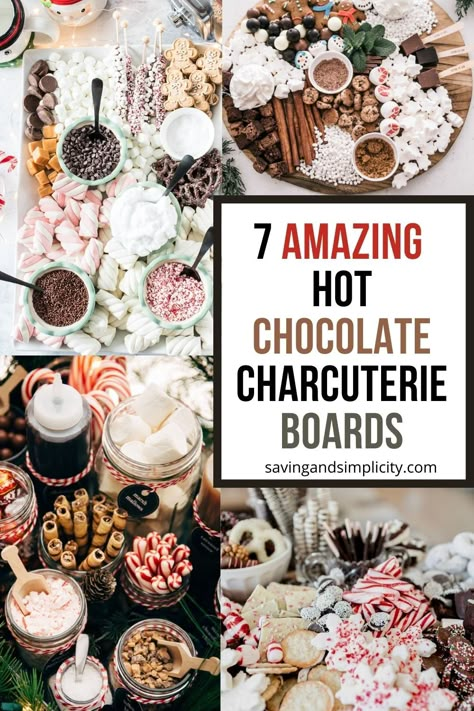 Gourmet Hot Chocolate Recipe, Bar Kitchen Ideas, Hot Chocolate Charcuterie Board, Hot Chocolate Charcuterie, Coffee Bar Decorations, Chocolate Charcuterie Board, Holiday Hot Cocoa Bar, Chocolate Charcuterie, At Home Coffee Bar