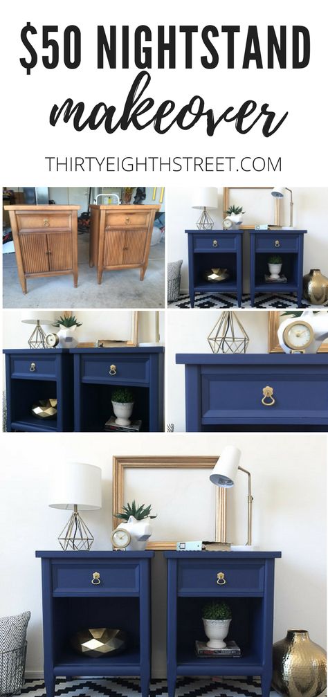 Gorgeous Painted Furniture Makeovers! Modern Painted Nightstands for under $60! | Thirty Eighth Street. Products linked are affiliate links. Old Nightstand, Painted Nightstands, Painted Bedside Tables, Furniture Poster, Nightstand Makeover, Painted Night Stands, Country Chic Paint, Furniture Flipping, Furniture Flip